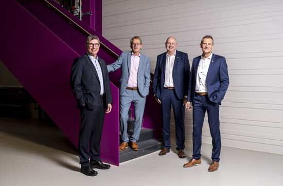 Frank Diez (second from left), so far CEO of LEUCO AG, will retire on September 1, 2024. Daniel Schrenk (outside left), Frank Seifert (outside right) and Roland Günther (second from right) will assume responsibility on the Board of Directors from this date.